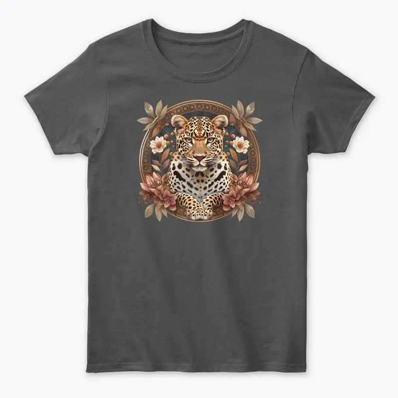 Regal Leopard in Floral Frame